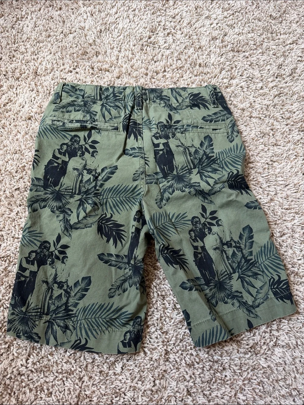 Old Navy Star Wars Green Cargo Shorts with Black Tropical Print